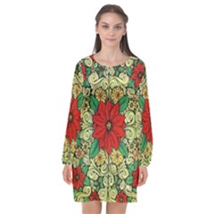 Calsidyrose Groovy Christmas Long Sleeve Chiffon Shift Dress 