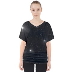 Starry Galaxy Night Black And White Stars V-neck Dolman Drape Top by yoursparklingshop