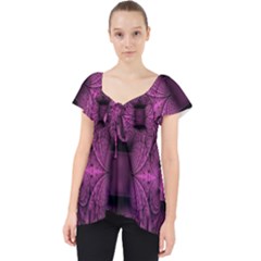 Fractal Magenta Pattern Geometry Lace Front Dolly Top by Celenk