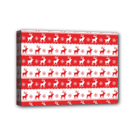 Knitted Red White Reindeers Mini Canvas 7  X 5  by patternstudio