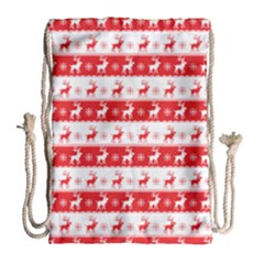 Knitted Red White Reindeers Drawstring Bag (large) by patternstudio