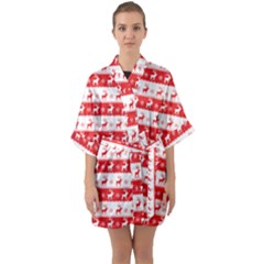 Knitted Red White Reindeers Quarter Sleeve Kimono Robe by patternstudio