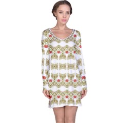 Striped Ornate Floral Print Long Sleeve Nightdress by dflcprints