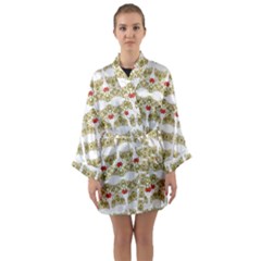 Striped Ornate Floral Print Long Sleeve Kimono Robe by dflcprints