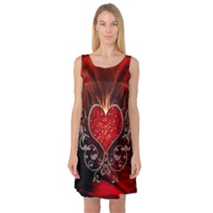 Wonderful Heart With Wings, Decorative Floral Elements Sleeveless Satin Nightdress by FantasyWorld7