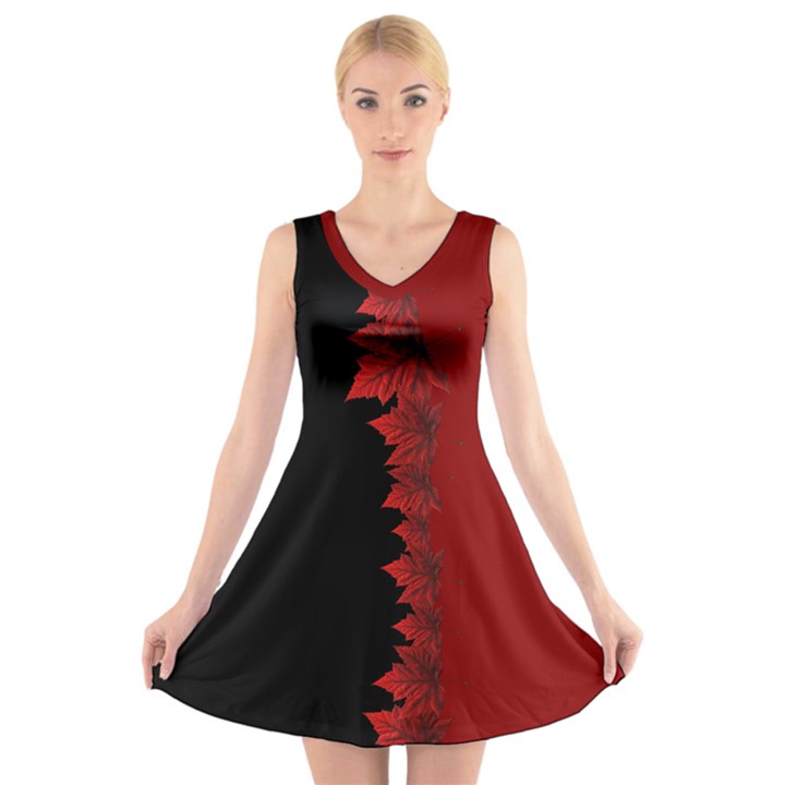 Canada Maple Leaf  V-Neck Sleeveless Skater Dress