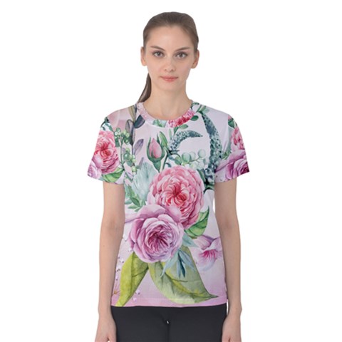 Flowers And Leaves In Soft Purple Colors Women s Cotton Tee by FantasyWorld7