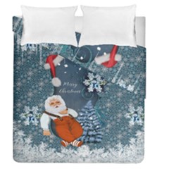 Funny Santa Claus With Snowman Duvet Cover Double Side (queen Size) by FantasyWorld7