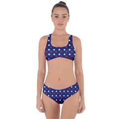 Patriotic Red White Blue Stars Blue Background Criss Cross Bikini Set by Celenk