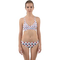 Patriotic Red White Blue Stars Usa Wrap Around Bikini Set by Celenk