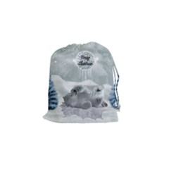 Cute Polar Bear Baby, Merry Christmas Drawstring Pouches (small)  by FantasyWorld7