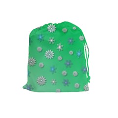 Snowflakes Winter Christmas Overlay Drawstring Pouches (large)  by Celenk