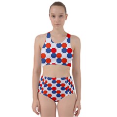 Geometric Design Red White Blue Racer Back Bikini Set by Celenk