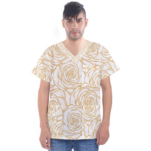 Yellow Peonies Men s V-neck Scrub Top by NouveauDesign