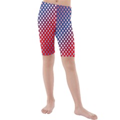 Dots Red White Blue Gradient Kids  Mid Length Swim Shorts by Celenk