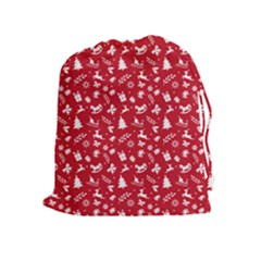 Red Christmas Pattern Drawstring Pouches (extra Large) by patternstudio