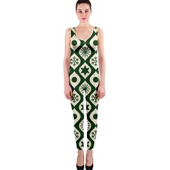 Green Ornate Christmas Pattern Onepiece Catsuit by patternstudio