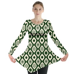 Green Ornate Christmas Pattern Long Sleeve Tunic  by patternstudio