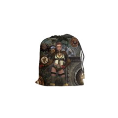 Steampunk, Steampunk Women With Clocks And Gears Drawstring Pouches (xs)  by FantasyWorld7