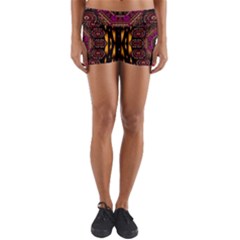 A Flaming Star Is Born On The  Metal Sky Yoga Shorts by pepitasart