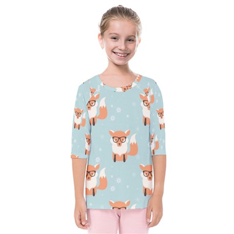 Cute Fox Pattern Kids  Quarter Sleeve Raglan Tee by Bigfootshirtshop