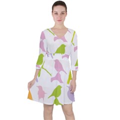 Birds Colourful Background Ruffle Dress