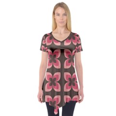 Floral Retro Abstract Flowers Short Sleeve Tunic  by Celenk