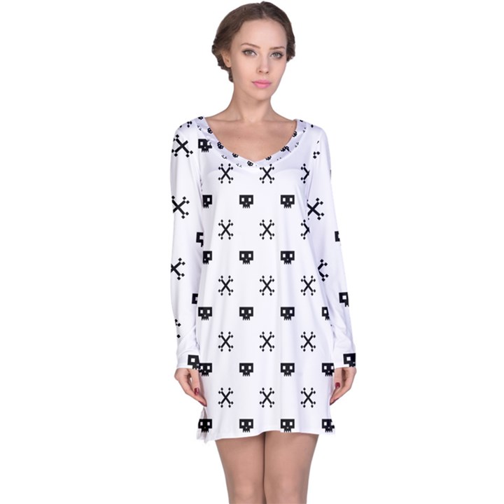 Black Pixel Skull Pirate Long Sleeve Nightdress