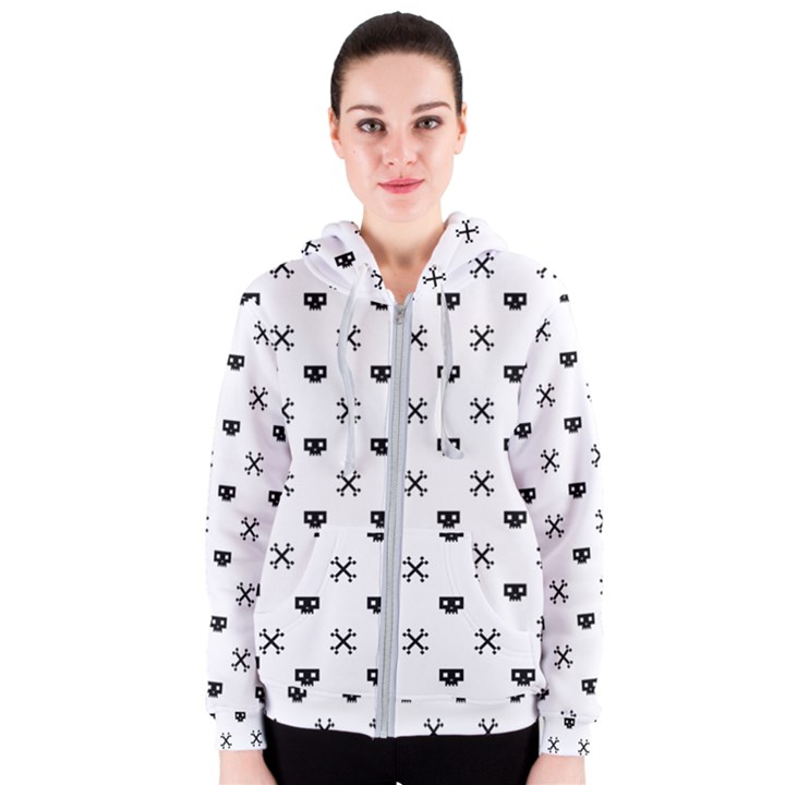 Black Pixel Skull Pirate Women s Zipper Hoodie