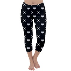 White Pixel Skull Pirate Capri Winter Leggings  by jumpercat