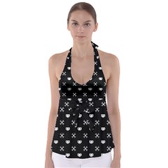 White Pixel Skull Pirate Babydoll Tankini Top by jumpercat