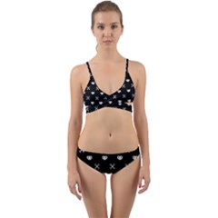 White Pixel Skull Pirate Wrap Around Bikini Set by jumpercat