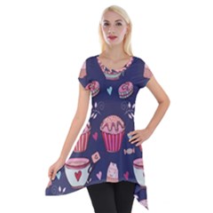 Afternoon Tea And Sweets Short Sleeve Side Drop Tunic by Bigfootshirtshop