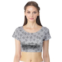 A Lot Of Skulls Grey Short Sleeve Crop Top