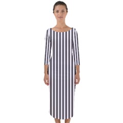 Basic Vertical Stripes Quarter Sleeve Midi Bodycon Dress