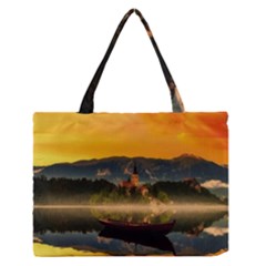 Bled Slovenia Sunrise Fog Mist Zipper Medium Tote Bag by BangZart