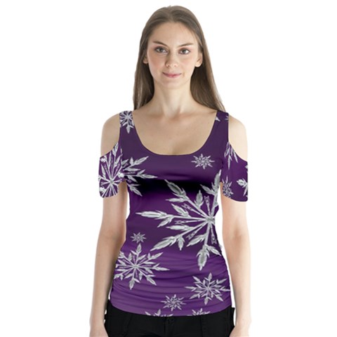 Christmas Star Ice Crystal Purple Background Butterfly Sleeve Cutout Tee  by BangZart