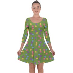 Balloon Grass Party Green Purple Quarter Sleeve Skater Dress by BangZart