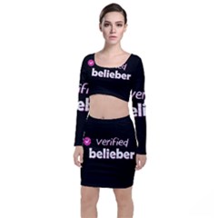 Verified Belieber Long Sleeve Crop Top & Bodycon Skirt Set by Valentinaart