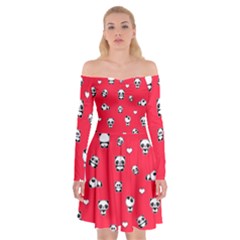 Panda Pattern Off Shoulder Skater Dress by Valentinaart