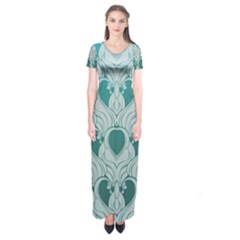 Teal Art Nouvea Short Sleeve Maxi Dress by NouveauDesign