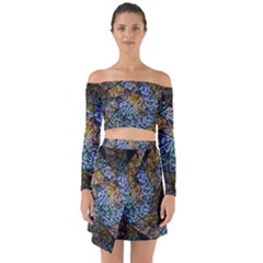 Multi Color Tile Twirl Octagon Off Shoulder Top With Skirt Set by Celenk