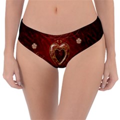 Wonderful Hearts With Floral Elemetns, Gold, Red Reversible Classic Bikini Bottoms by FantasyWorld7