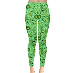 Bright Green St  Patrick s Day Pattern Leggings by PattyVilleDesigns