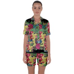 Mandala Figure Nature Girl Satin Short Sleeve Pyjamas Set by Celenk