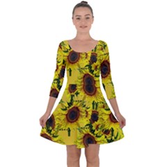 Sun Flower Pattern Background Quarter Sleeve Skater Dress by Celenk