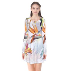 Exotic Birds Of Paradise And Flowers Watercolor Flare Dress by TKKdesignsCo