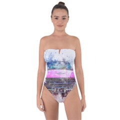 Pink Car Old Art Abstract Tie Back One Piece Swimsuit by Celenk
