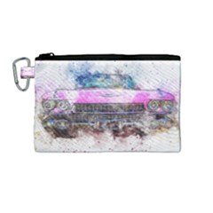 Pink Car Old Art Abstract Canvas Cosmetic Bag (medium)