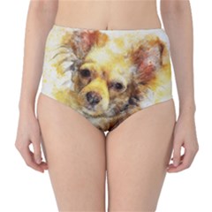 Dog Animal Art Abstract Watercolor High-waist Bikini Bottoms by Celenk